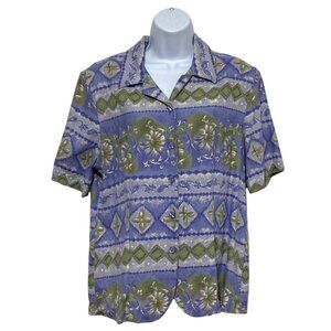 Alfred Dunner-Women's Large Top Button Down Short Sleeve Multi-Color Collared